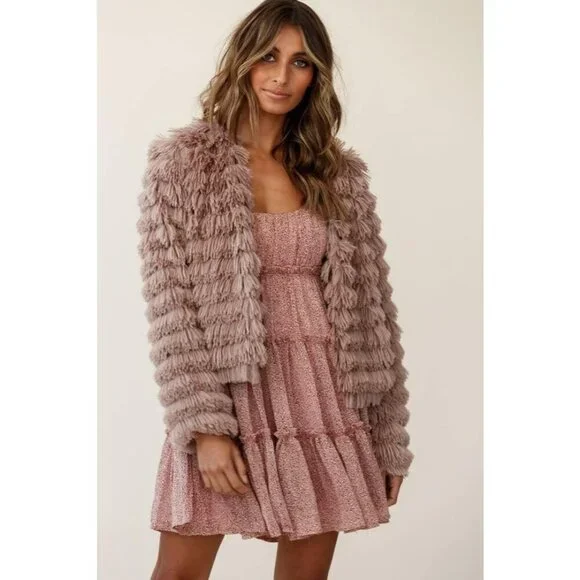 Women's Pink Inorin Faux Fur Coat Open Front Shaggy Cardigan Vintage Jacket - Picture 6 of 9